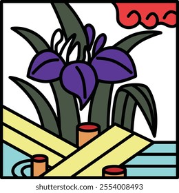 Color Square Simple Hanafuda Iris Yatsuhashi Moriwa Satsuki May Iris and Yatsuhashi