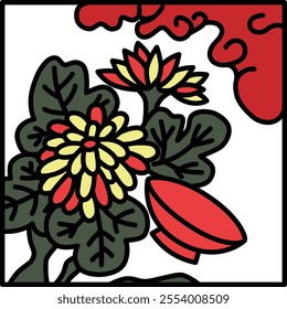 Color square simple hanafuda Nagatsuki chrysanthemum cup September chrysanthemum and cup