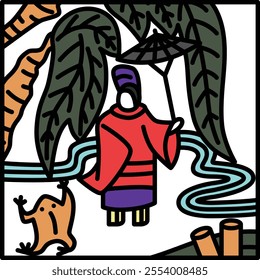 Color Square Simple Hanafuda Shimotsuki Tochi November Michikaze Ono Tochi and Michikaze