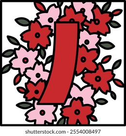 Color square simple hanafuda Yayoi, cherry blossoms, red and short March, cherry blossoms and red and short