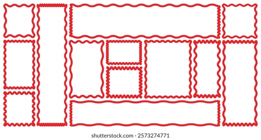 Color squiggle frames set. Color wiggly rectangular shapes with curved borders. vector illustration.