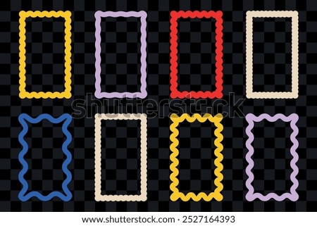 Color squiggle frames set. Color wiggly rectangular shapes with curved borders.