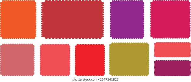 Color squiggle stories zigzag frame set. jagged rectangular shape box element set with zigzag and square scalloped frames. Elements for design of text box, badge, banner. Colorful wavy kalarful	