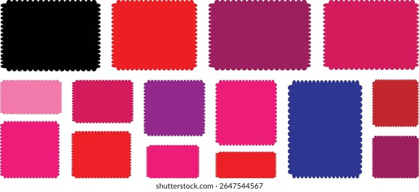 Color squiggle stories zigzag frame set. jagged rectangular shape box element set with zigzag and square scalloped frames. Elements for design of text box, badge, banner. Colorful wavy kalarful	
