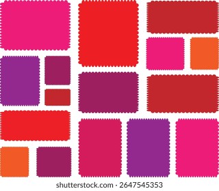 Couleur ondulé histoires zigzag cadre ensemble. élément de boîte de forme rectangulaire dentelée avec cadres en zigzag et échancrés carrés. Éléments pour la conception de la zone de texte, badge, bannière. Kalarful ondulé coloré	
