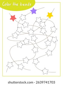 Color the star beads. Lesson for children education and activities. Age 5-7.