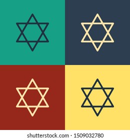 Color Star of David icon isolated on color background. Jewish religion symbol. Symbol of Israel. Vintage style drawing. Vector Illustration
