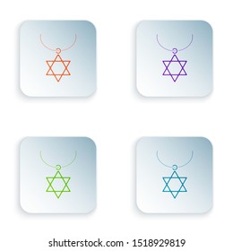 Color Star of David necklace on chain icon isolated on white background. Jewish religion symbol. Symbol of Israel. Jewellery and accessory. Set icons in colorful square buttons. Vector Illustration