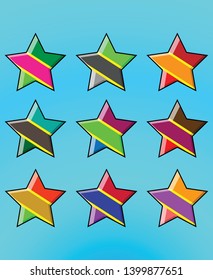 Color star icon set - Vector illustration for sticker, posters, logo, graphic design, mobile application, patches, prints clothes, emblems, web design, infographics, UI. 