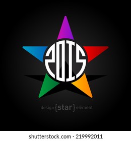 The Color star with new year date on black background