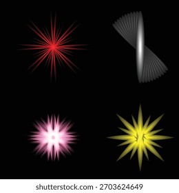 Conjunto de vetores de cor Starburst - vermelho, rosa, amarelo brilha e diagonal
