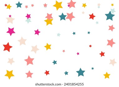 Color Starfall Celebration Vector White Background. Celebrate Stars Invitation. Carnival Dust Postcard. Falling Rain Independence Texture.