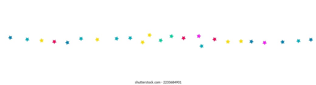 Color Starfall Festival Vector White Panoramic Background. Independence Confetti Pattern. Celebration Dust Card. Happy Stars Fun Wallpaper.