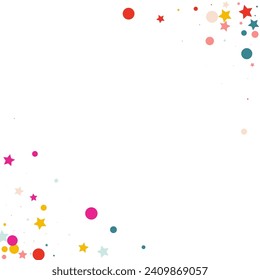 Color Starfall Festive Vector White Background. Celebrate Dot Backdrop. Flying Dust Illustration. Happy Circle and Star Top Postcard.