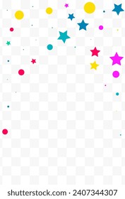 Color Starfall Top Vector Transparent Background. Independence Constellation Backdrop. Carnival Confetti Card. Falling Round Carnaval Texture.