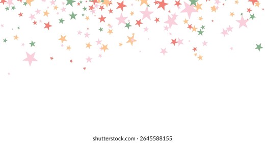 Color stars confetti background. Splash effect banner. Vector abstract illustration with blurred drops of rain for wallpaper, wrapping paper, backdrop, poster, card etc.