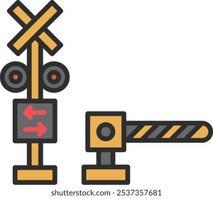 Cruce de ferrocarril de un solo icono relacionado con la estación de color