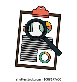 color statistics diagram document with magnifying glass