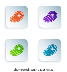 Color Steak meat icon isolated on white background. Set icons in square buttons. Vector Illustration