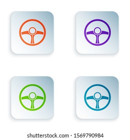 Color Steering wheel icon isolated on white background. Car wheel icon. Set icons in square buttons. Vector Illustration