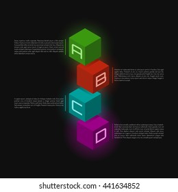 Color step by step vector Illustration. Business infographic design on simple background with numbers and text for diagram, chart, web. Modern info design for presentation.  Team work template. 
