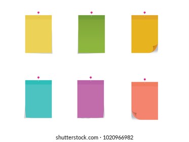 Color stick note isolated on white background, vector illustration