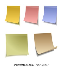 Color stick note on white background, vector illustration