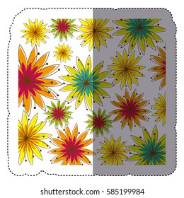 color sticker background with several flowers vector illustration