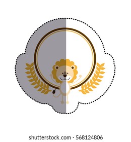 color sticker circle with lion and olive branchs and middle shadow