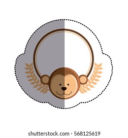 color sticker circle with monkey head and olive branchs and middle shadow