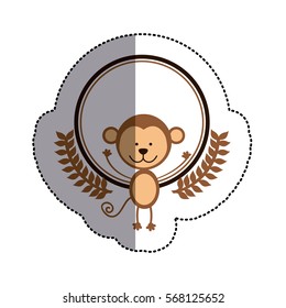 color sticker circle with monkey and olive branchs and middle shadow