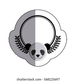 color sticker circle with panda head and olive branchs and middle shadow