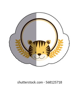 color sticker circle with tiger head and olive branchs and middle shadow