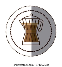 color sticker in circular frame with glass jar of coffee with handle