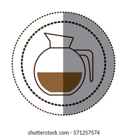 color sticker in circular frame with rounded glass jar of coffee with handle