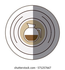 color sticker in circular frame with rounded glass jar of coffee with handle