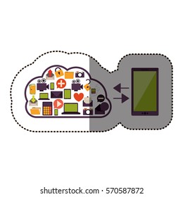 color sticker with cloud service with apps set and cell phone