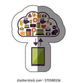 color sticker with cloud service with apps set and tablet