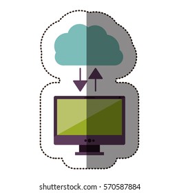 color sticker with cloud service and desktop computer