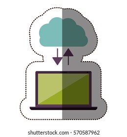 color sticker with cloud service and laptop computer