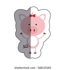 color sticker with female pig and middle shadow