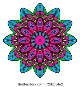 color sticker with floral mandala. vector illustration. for greeting card, invitation, tattoo, spa