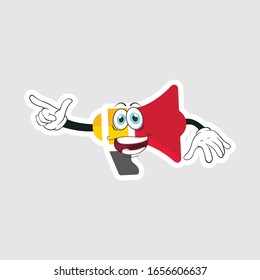 color sticker with funny cartoon character isolated on white. megaphone cartoon characters design. you can use for stickers, pins or patches