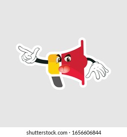color sticker with funny cartoon character isolated on white. megaphone cartoon characters design. you can use for stickers, pins or patches
