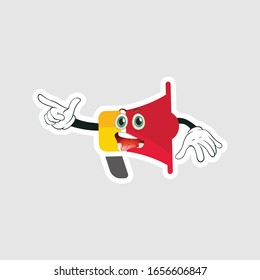 color sticker with funny cartoon character isolated on white. megaphone cartoon characters design. you can use for stickers, pins or patches