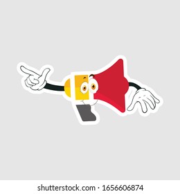 color sticker with funny cartoon character isolated on white. megaphone cartoon characters design. you can use for stickers, pins or patches