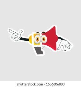 color sticker with funny cartoon character isolated on white. megaphone cartoon characters design. you can use for stickers, pins or patches