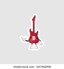 color sticker with funny cartoon character isolated on white. guitar cartoon characters. you can use for stickers, pins or patches