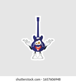 color sticker with funny cartoon character isolated on white. guitar cartoon characters. you can use for stickers, pins or patches