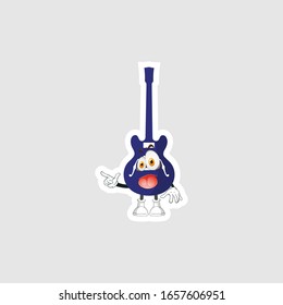 color sticker with funny cartoon character isolated on white. guitar cartoon characters. you can use for stickers, pins or patches